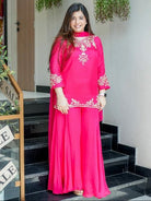 Hot Pink Chanderi Handwork Sharara Palazzo Suit Set - BONYHUBSALWAR KAMEEZ