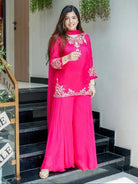 Hot Pink Chanderi Handwork Sharara Palazzo Suit Set - BONYHUBSALWAR KAMEEZ