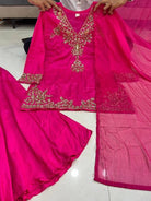 Hot Pink Chanderi Handwork Sharara Palazzo Suit Set - BONYHUBSALWAR KAMEEZ