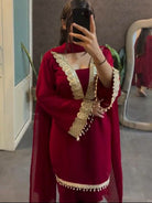 Maroon Georgette Lace Work Full Sleeves Suit - BONYHUBSALWAR KAMEEZ