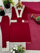 Maroon Georgette Lace Work Full Sleeves Suit - BONYHUBSALWAR KAMEEZ