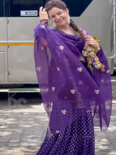 Purple Velvet Embroidery Work Sharara Suit - BONYHUBSALWAR KAMEEZ