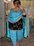 Blue & Black Velvet Embroidery Sequins Patiyala Suit - BONYHUBSALWAR KAMEEZ
