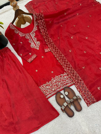 Festive Designer Embroidery Beads Work Sharara Palazzo Set- 5 Colours
