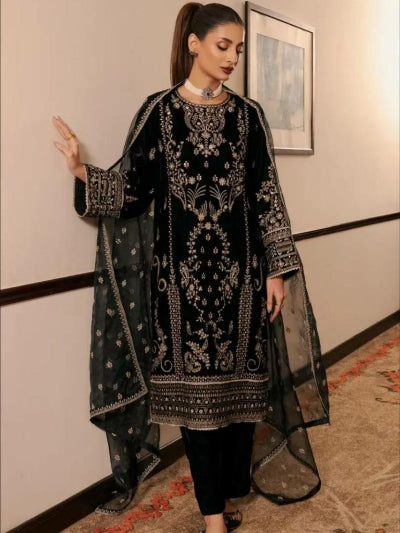 Black Gold Embroidery Sequins Straight Suit