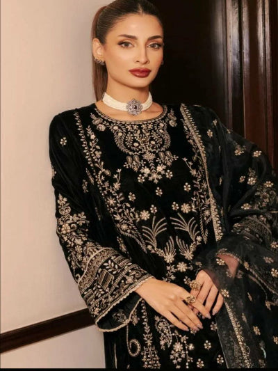 Black Gold Embroidery Sequins Straight Suit