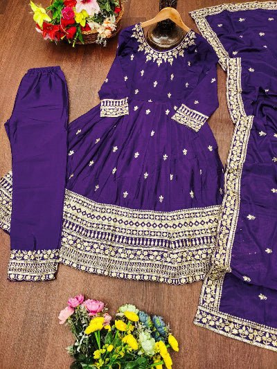 Orchid Purple Chinon Silk Embroidery Work Anarkali Suit - BONYHUBSALWAR KAMEEZ