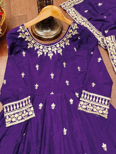Orchid Purple Chinon Silk Embroidery Work Anarkali Suit - BONYHUBSALWAR KAMEEZ