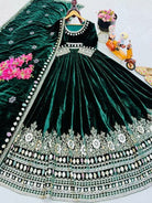 Deep Green Luxurious Velvet Embroidery Work Suit Set - BONYHUBSALWAR KAMEEZ