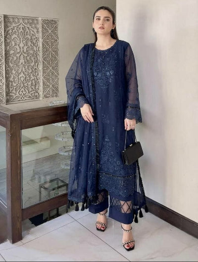 Designer Soft Organza Embroidered Sequin Straight Suit Set- 3 Colours