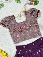 Kids Purple Dola Silk Embroidery Lehenga Blouse - BONYHUBLehangas