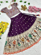 Kids Purple Dola Silk Embroidery Lehenga Blouse - BONYHUBLehangas