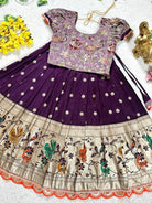 Kids Purple Dola Silk Embroidery Lehenga Blouse - BONYHUBLehangas