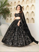 Black Georgette Sequins Embellished Lehenga Choli Set - BONYHUBSALWAR KAMEEZ