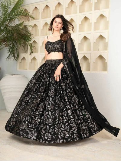 Black Georgette Sequins Embellished Lehenga Choli Set - BONYHUBSALWAR KAMEEZ