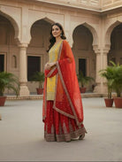 Yellow & Red Premium Embroidery Work Georgette Sharara Set - BONYHUBSALWAR KAMEEZ