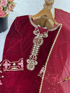 Maroon Velvet Sequence Embroidery Work Suit Set - BONYHUBSALWAR KAMEEZ