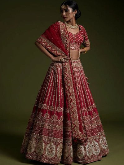 Rich Red Bridal Exquisite Sequins Work Lehenga Choli Set - BONYHUBSALWAR KAMEEZ