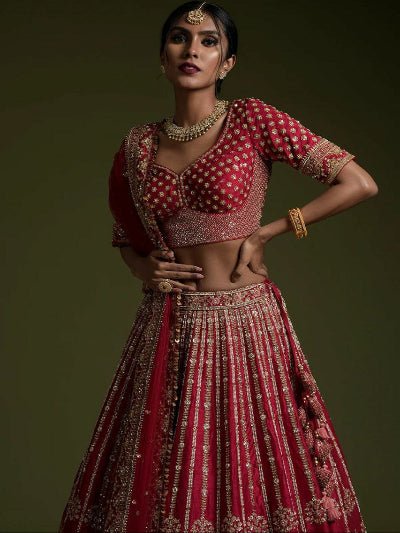 Rich Red Bridal Exquisite Sequins Work Lehenga Choli Set - BONYHUBSALWAR KAMEEZ