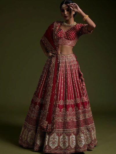 Rich Red Bridal Exquisite Sequins Work Lehenga Choli Set - BONYHUBSALWAR KAMEEZ