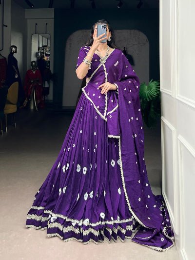Purple Pure Chanderi Bandhej Print Lehenga Choli - BONYHUBSALWAR KAMEEZ