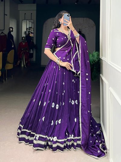 Purple Pure Chanderi Bandhej Print Lehenga Choli - BONYHUBSALWAR KAMEEZ