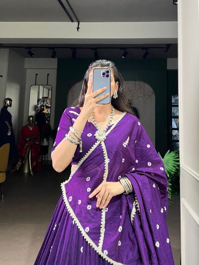 Purple Pure Chanderi Bandhej Print Lehenga Choli - BONYHUBSALWAR KAMEEZ