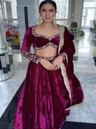 Burgandy Velvet Sequins Zari Work Lehenga Choli - BONYHUBSALWAR KAMEEZ