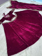 Burgandy Velvet Sequins Zari Work Lehenga Choli - BONYHUBSALWAR KAMEEZ