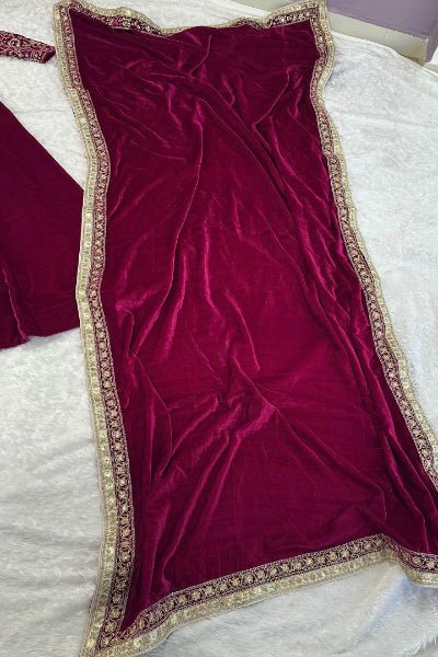 Burgandy Velvet Sequins Zari Work Lehenga Choli - BONYHUBSALWAR KAMEEZ