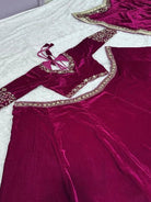 Burgandy Velvet Sequins Zari Work Lehenga Choli - BONYHUBSALWAR KAMEEZ