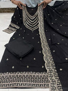 Black Chanderi Silk Elegant Embroidery Work Anarkali Suit - BONYHUBSALWAR KAMEEZ