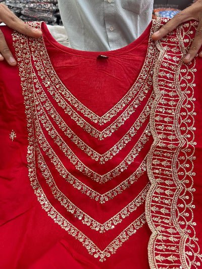 Red Chanderi Silk Elegant Embroidery Work Anarkali Suit - BONYHUBSALWAR KAMEEZ