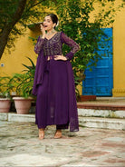 Purple Georgette Front Slit Embroidery Work Suit Set - BONYHUBSALWAR KAMEEZ