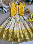 Kids Yellow Gold Pure Silk Gown With Koti - BONYHUBLehangas