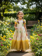 Kids Yellow Gold Pure Silk Gown With Koti - BONYHUBLehangas
