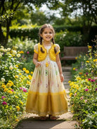 Kids Yellow Gold Pure Silk Gown With Koti - BONYHUBLehangas