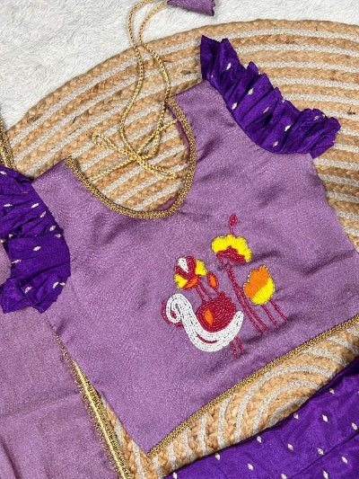 Kids Purple Chinon Tissue Silk Thread Work Lehenga Choli - BONYHUBLehangas