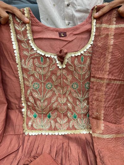 Dusty Copper Rose Chanderi Jacquard Anarkali Suit - BONYHUBSALWAR KAMEEZ