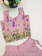 Kids Lavender Muslin Silk Printed Lehenga Blouse - BONYHUBLehangas