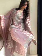 Pastel Pink Georgette Embroidery Pearl Moti Work Sharara Set - BONYHUBSALWAR KAMEEZ