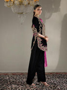 Black Velvet Embroidery Farshi Suit With Free Potli - BONYHUBSALWAR KAMEEZ