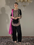 Black Velvet Embroidery Farshi Suit With Free Potli - BONYHUBSALWAR KAMEEZ