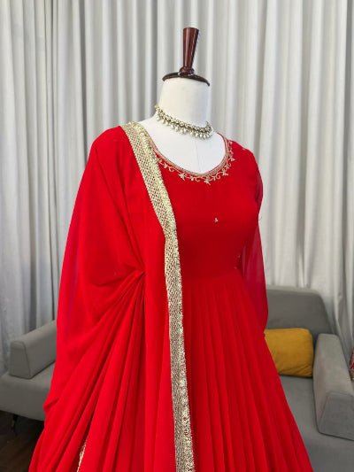 Red Majesty Georgette Sequence Work Anarkali Suit - BONYHUBSALWAR KAMEEZ