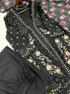 Aarna Black Chinon Silk Embroidery Mirror Work Palazzo Suit Set - BONYHUBSALWAR KAMEEZ