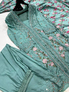 Aarna Sea Green Chinon Silk Embroidery Mirror Work Palazzo Suit - BONYHUBSALWAR KAMEEZ