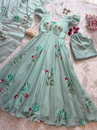 Ice Mint Green Georgette Anarkali Suit Set