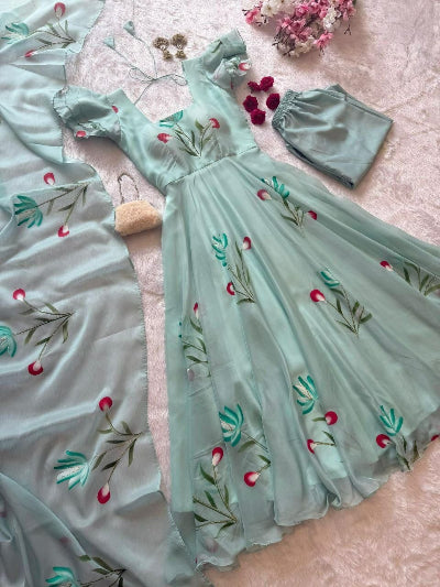 Ice Mint Green Georgette Anarkali Suit Set
