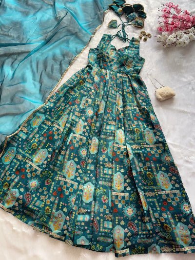 Blue Organza Silk Anarkali Dupatta Set Of 2 UK Next Day - BONYHUBSALWAR KAMEEZ