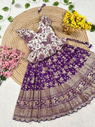 Purple & White Kids Zari Silk Lehenga Blouse Set - BONYHUBLehangas